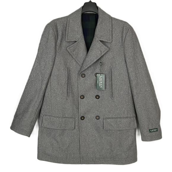 Lauren Ralph Lauren Overcoat Men's 42R Double-Breasted Wool Blend Light Gray NEW